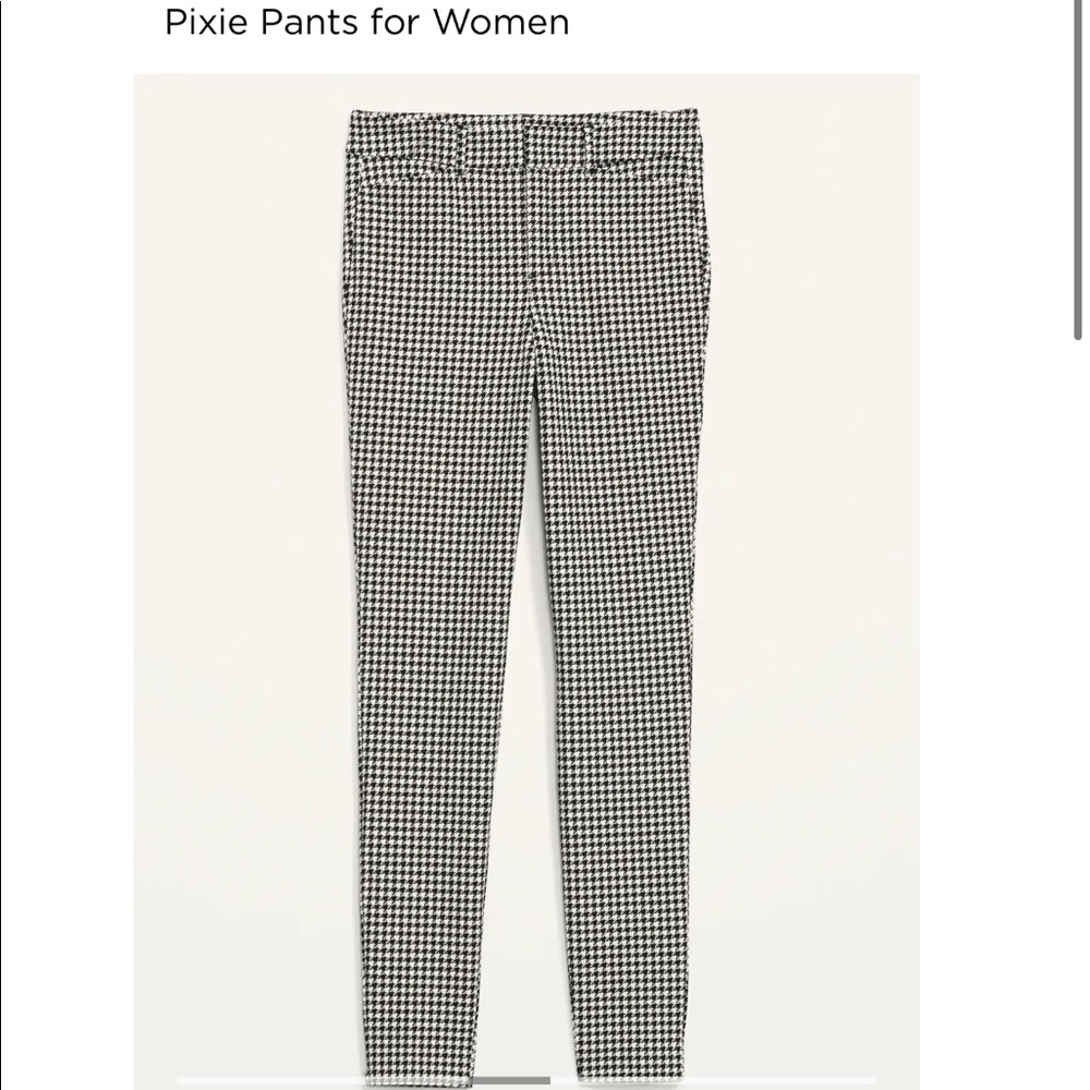 High-Waisted Full-Length Houndstooth Pixie Pants - Size 14 - Black/White